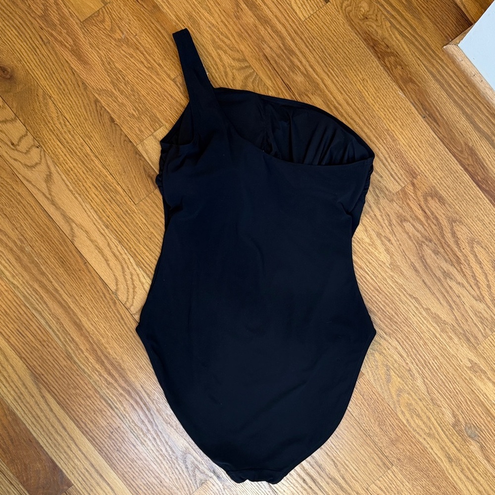 Tory Burch Black One Shoulder One Piece Swimsuit with Gold Accent - Picture 3 of 6